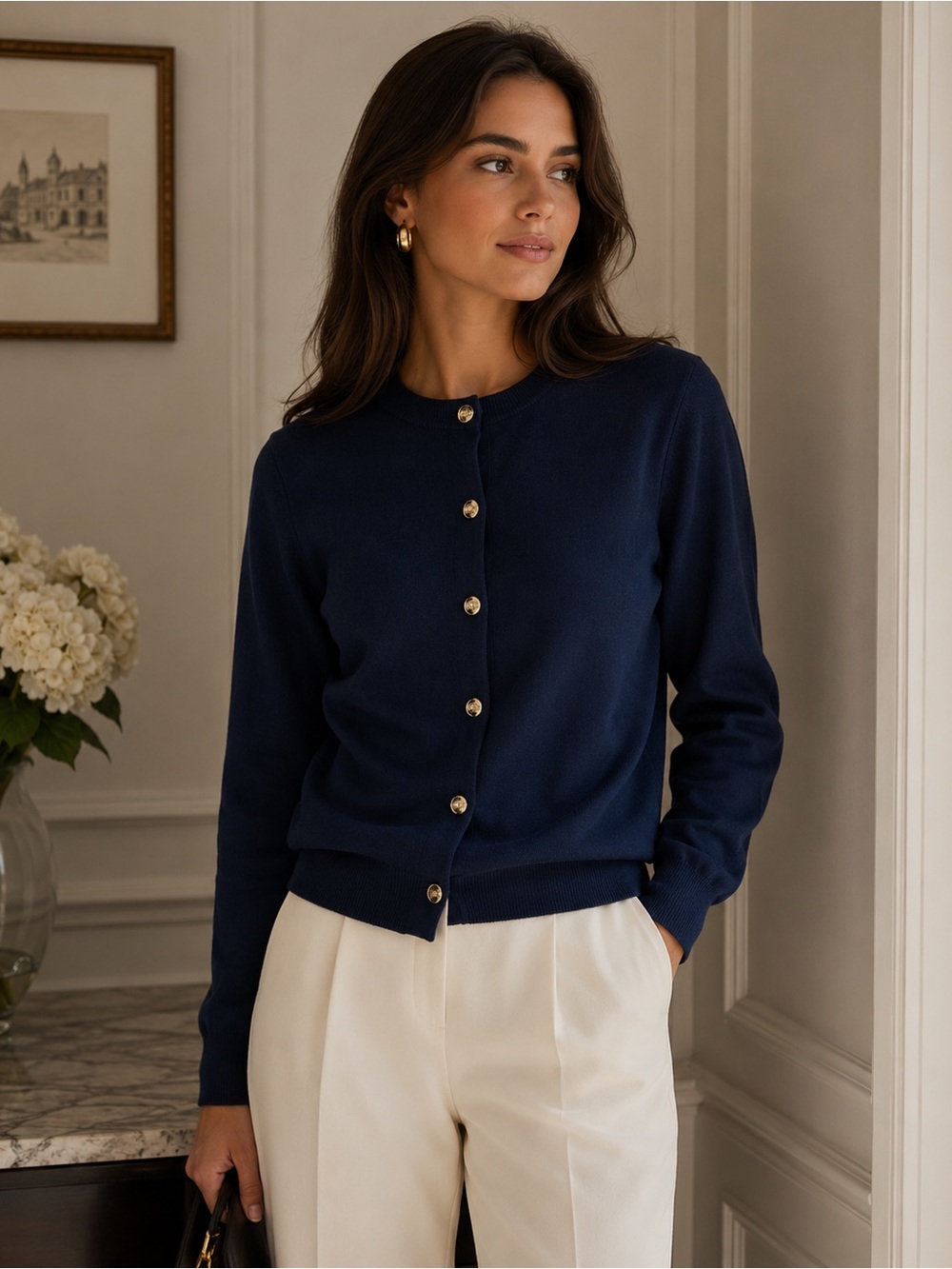 Burberrys vintage navy blue cardigan with gold buttons